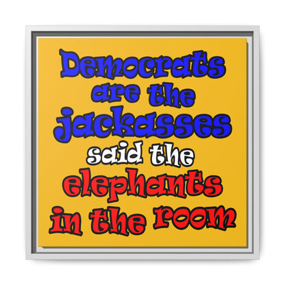 donkeys and elephants - framed canvas art (yellow)