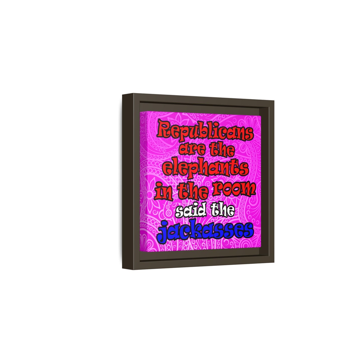 donkeys and elephants - framed canvas art (pink swirl)