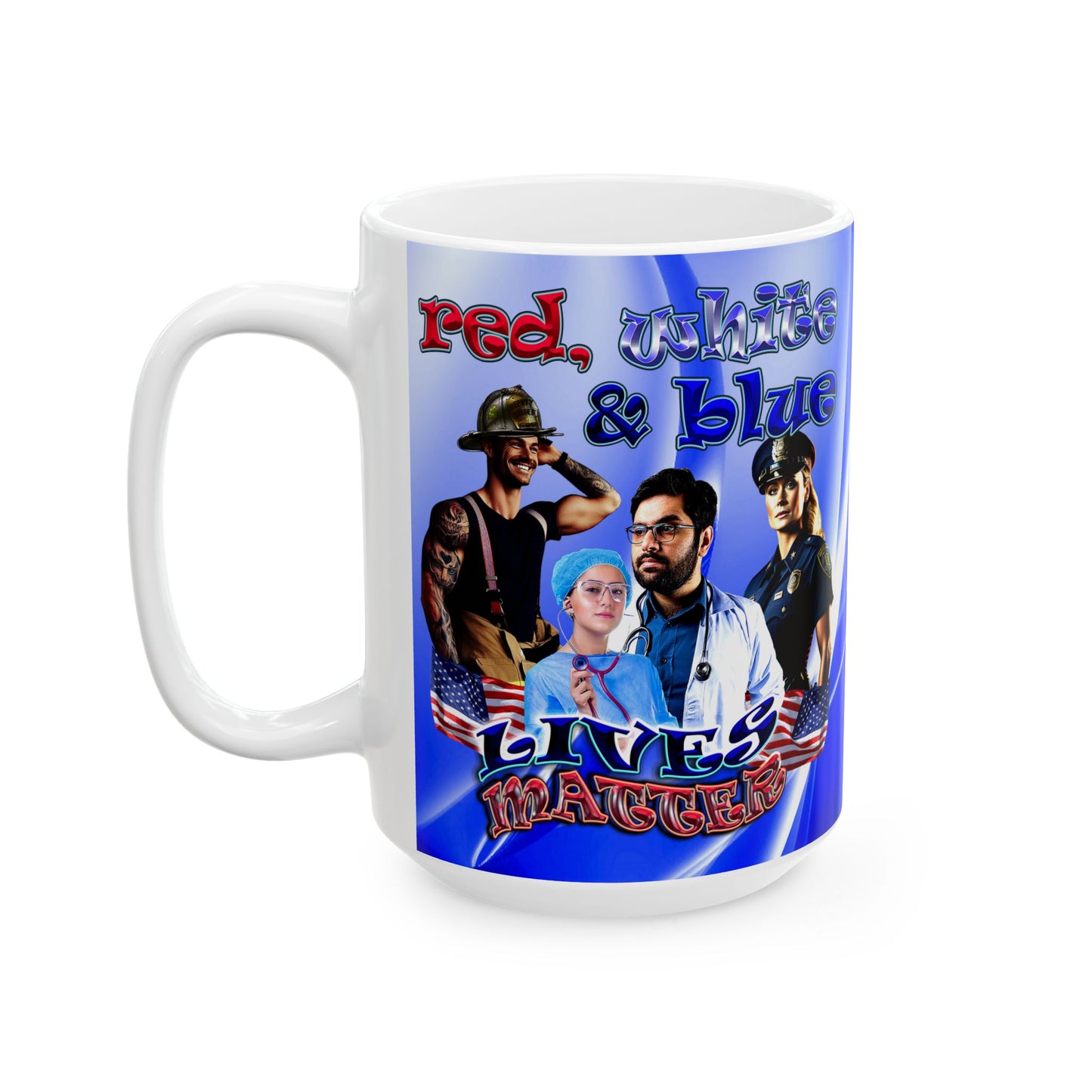 rw&b lives matter - White Mug (blue-white wave)