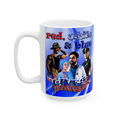 rw&b lives matter - White Mug (blue-white wave)