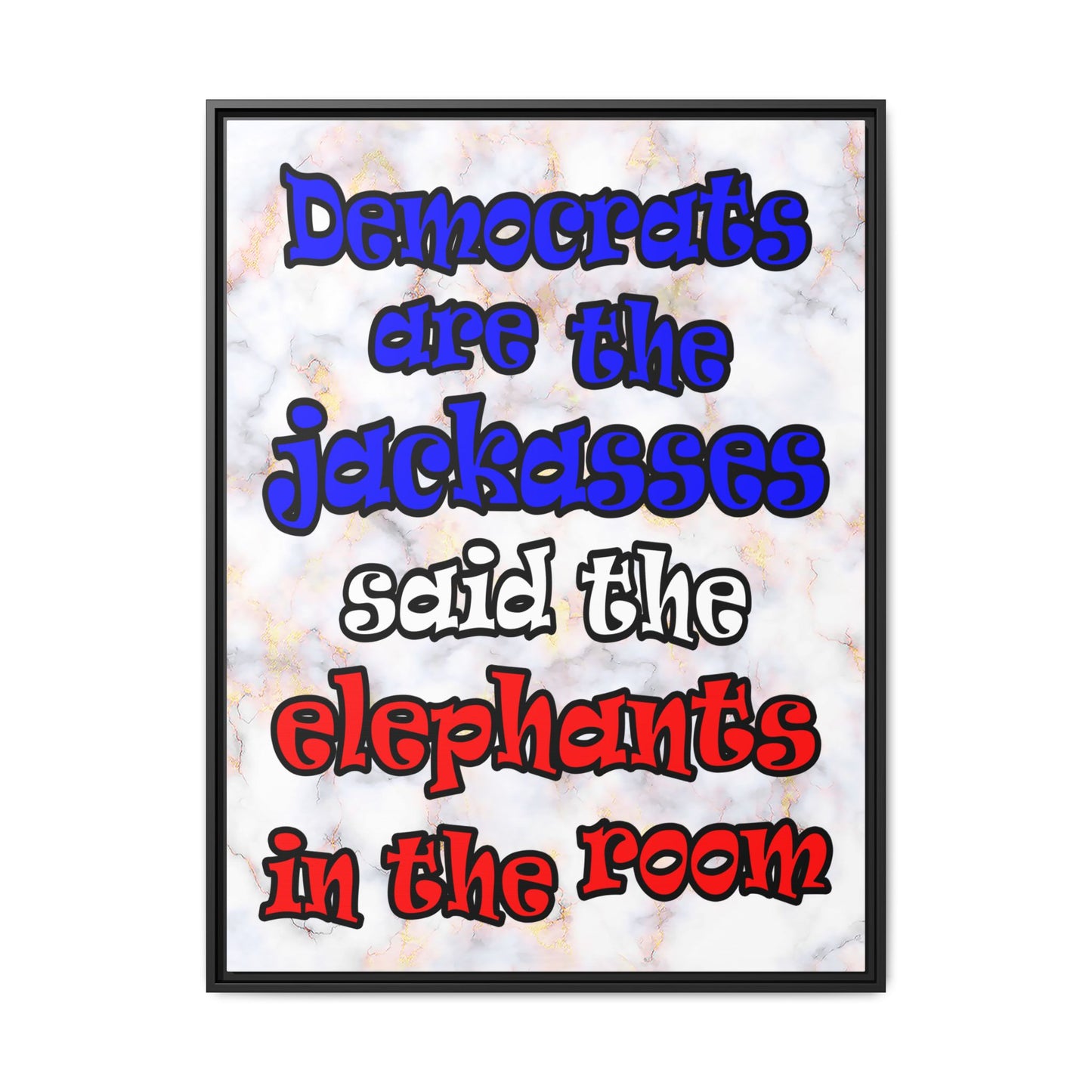 donkeys and elephants - framed canvas art (white marble)