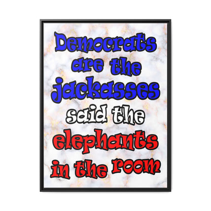 donkeys and elephants - framed canvas art (white marble)