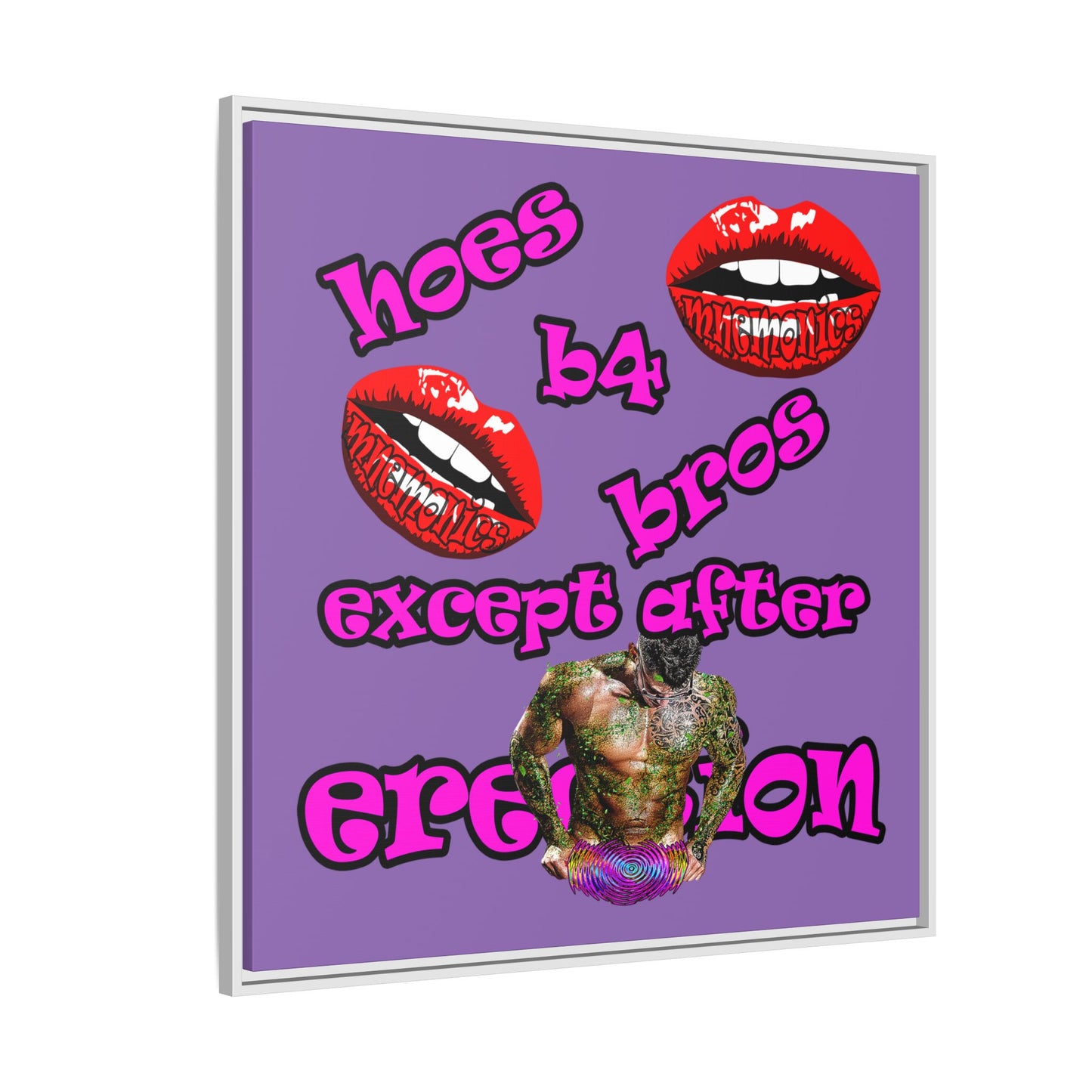 hoes b4 bros - framed canvas art (light purple)