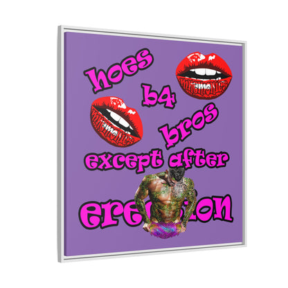 hoes b4 bros - framed canvas art (light purple)