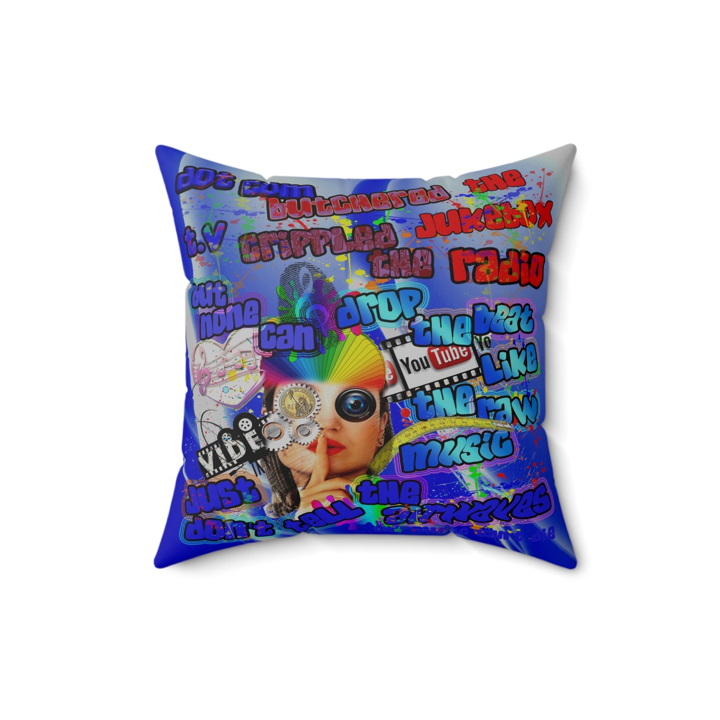 drop the beat - Spun Polyester Square Pillow - (blue-white wave)