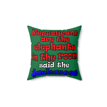 donkeys and elephants - Spun Polyester Square Pillow - (dark green)