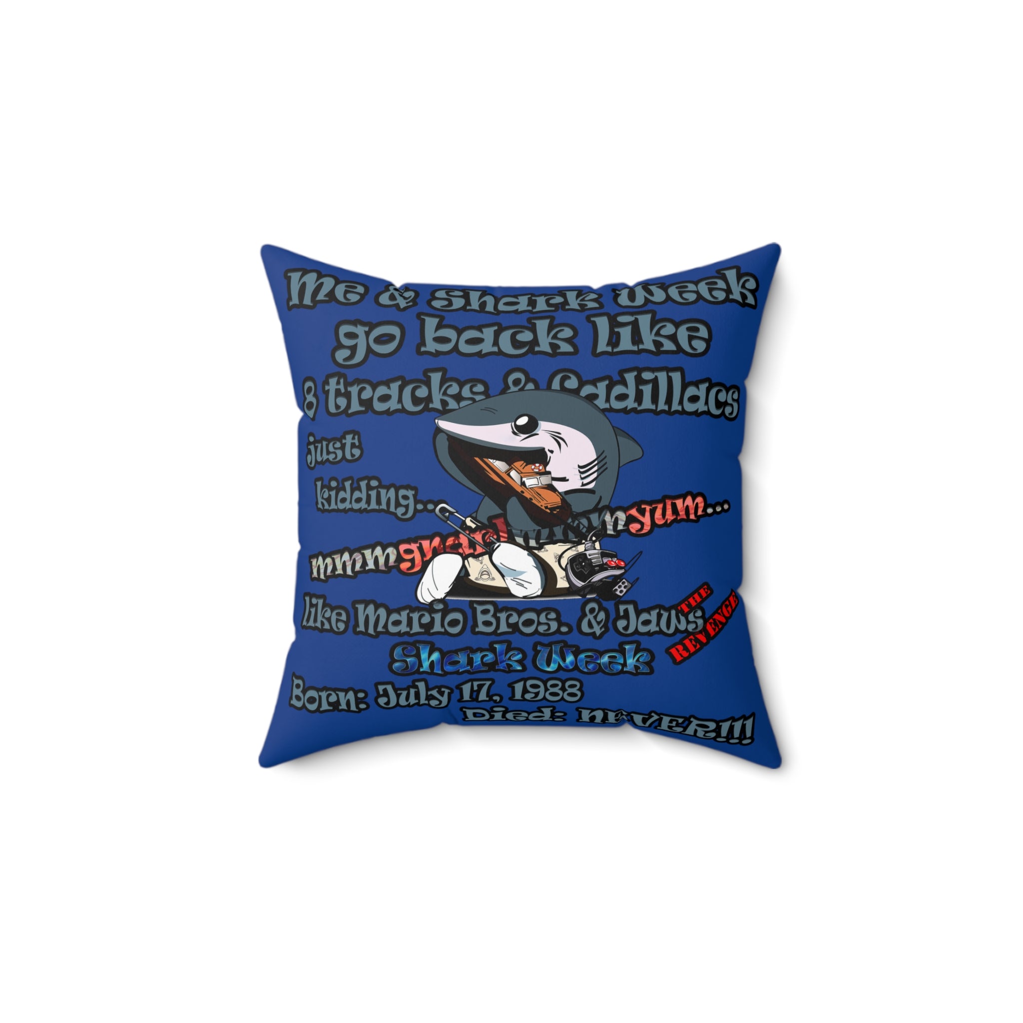 shark week - Spun Polyester Square Pillow - (dark blue)