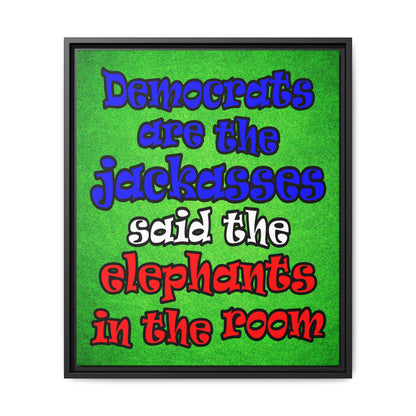 donkeys and elephants - framed canvas art (green turf)