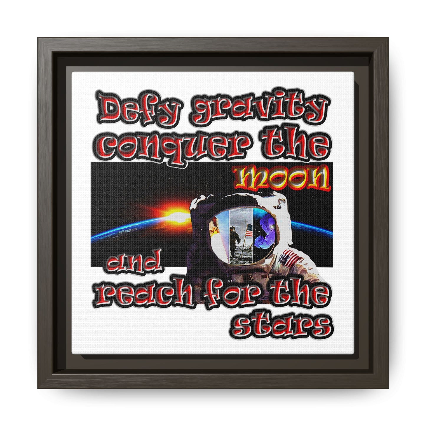 defy conquer reach - framed canvas art (white)