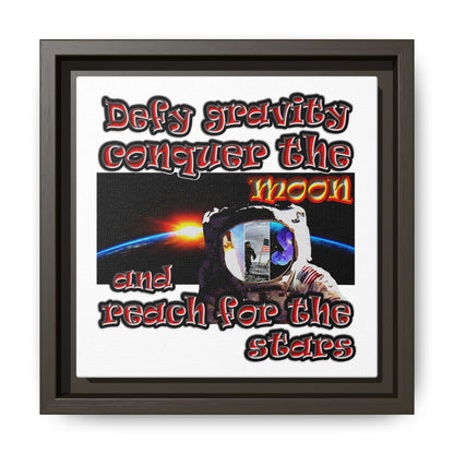 defy conquer reach - framed canvas art (white)