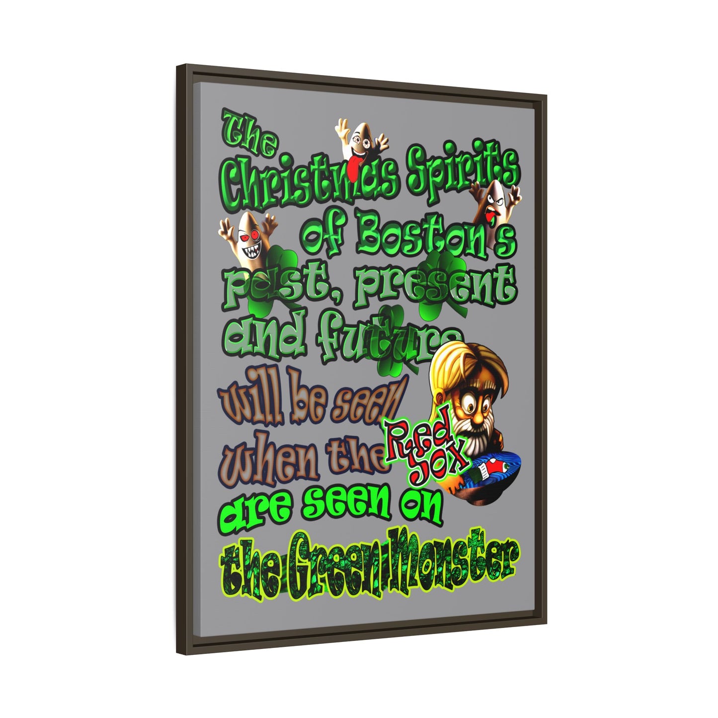 christmas spirits of boston - framed canvas art (grey)