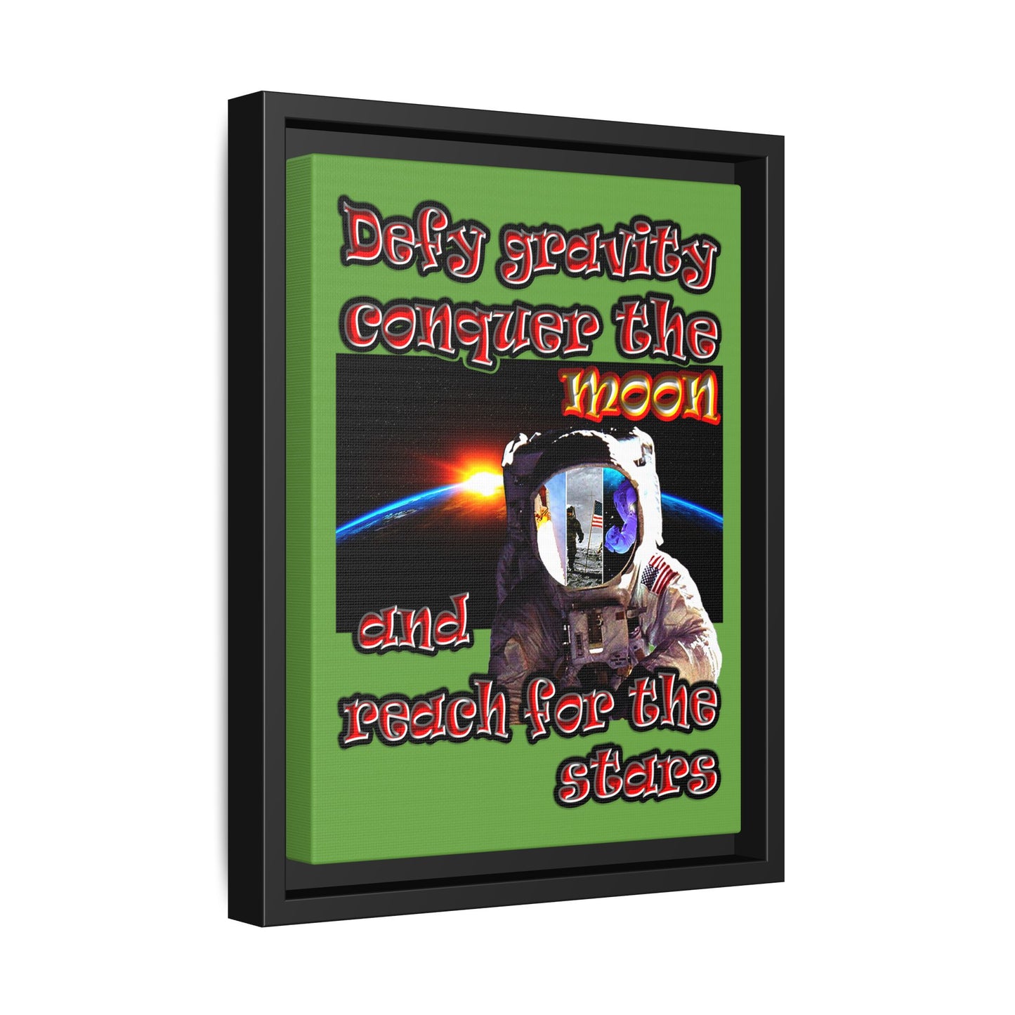 defy conquer reach - framed canvas art (green)
