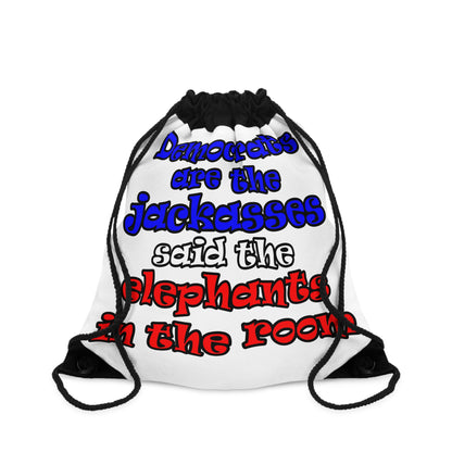 donkeys and elephants - Drawstring Bag (white)