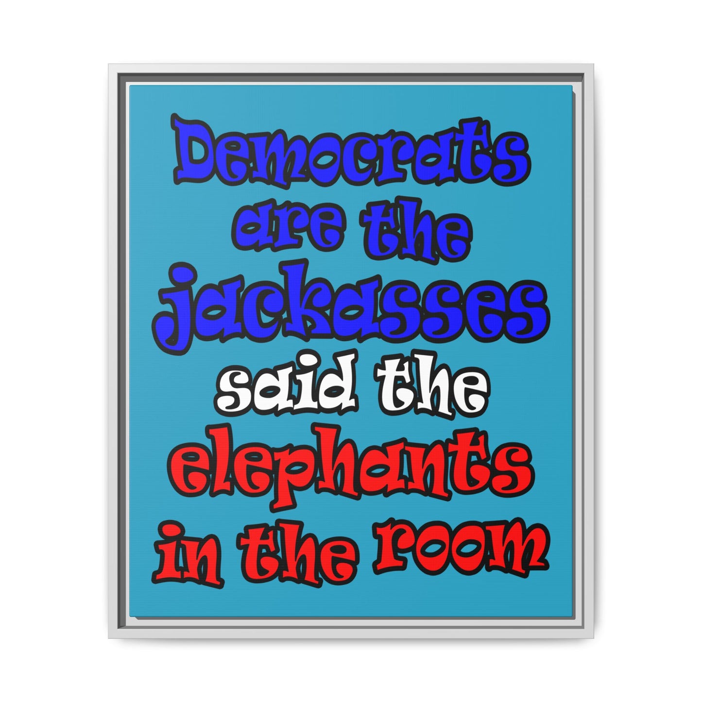 donkeys and elephants - framed canvas art (turquoise)