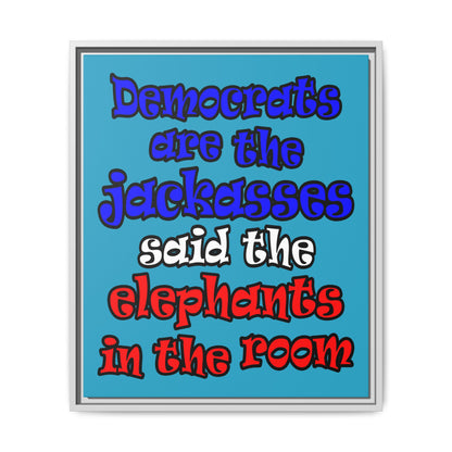 donkeys and elephants - framed canvas art (turquoise)