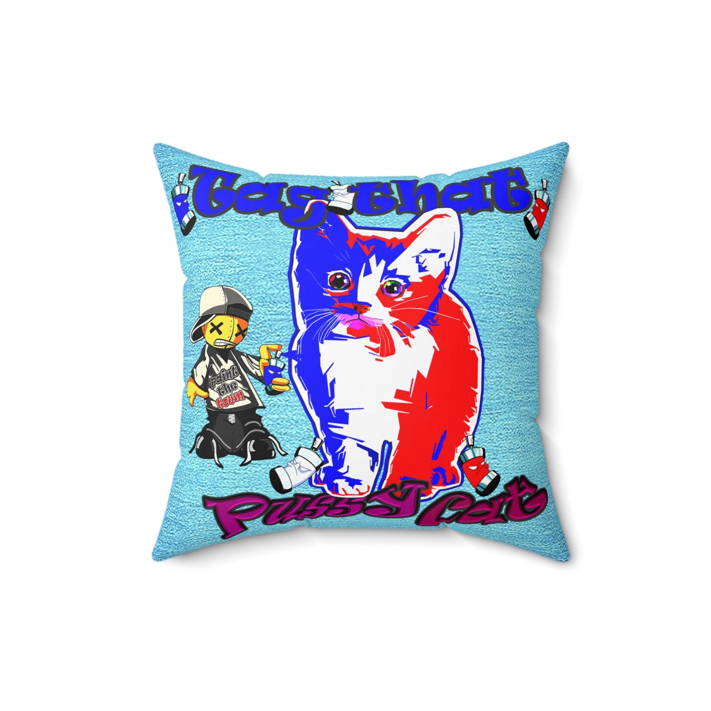 tag that - Spun Polyester Square Pillow - (faded blue)