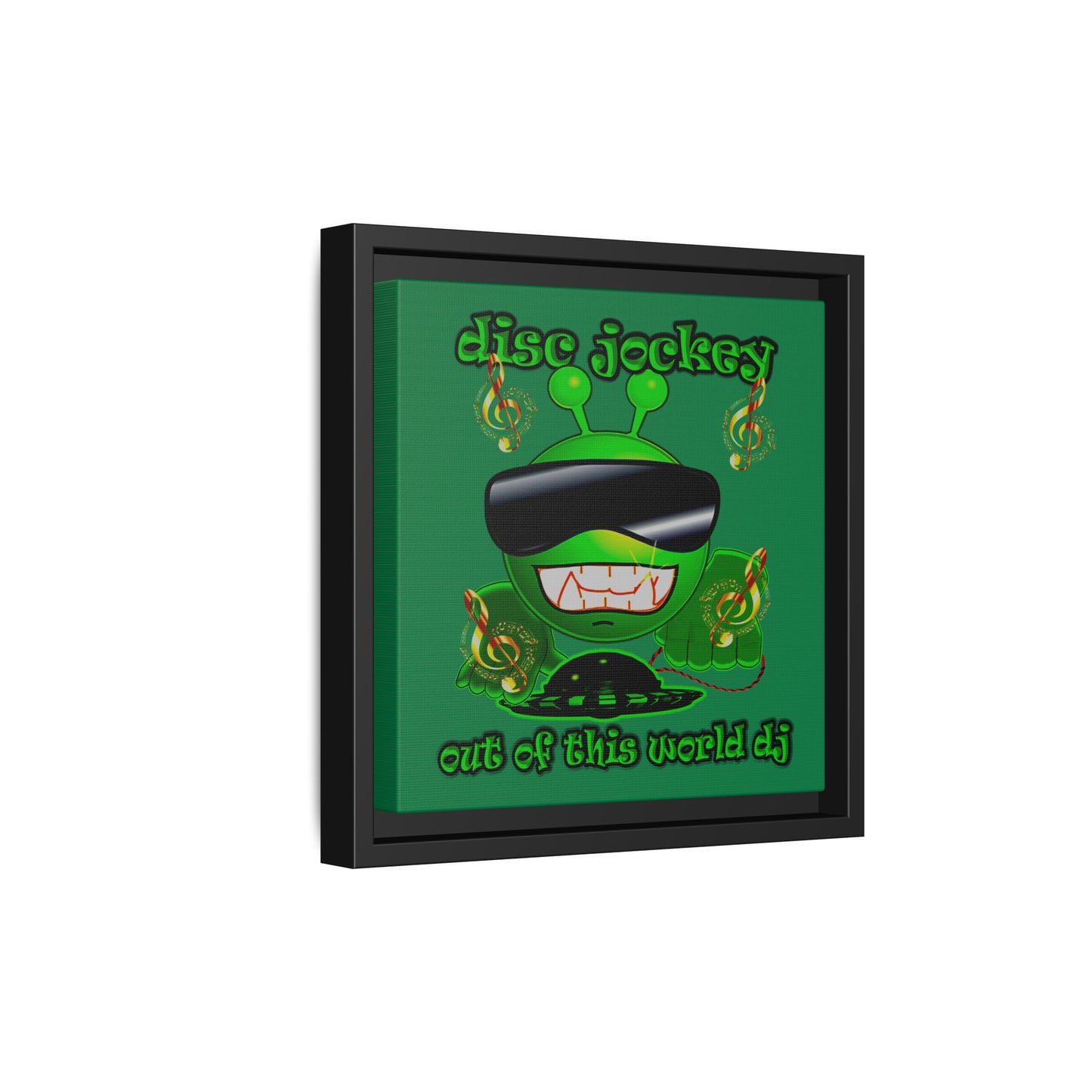 disc jockey - framed canvas art (dark green)