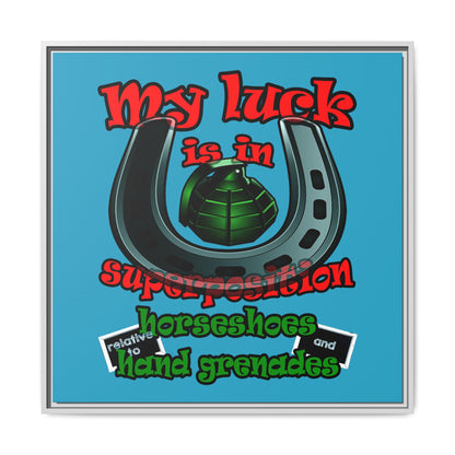 my luck - framed canvas art (turquoise)