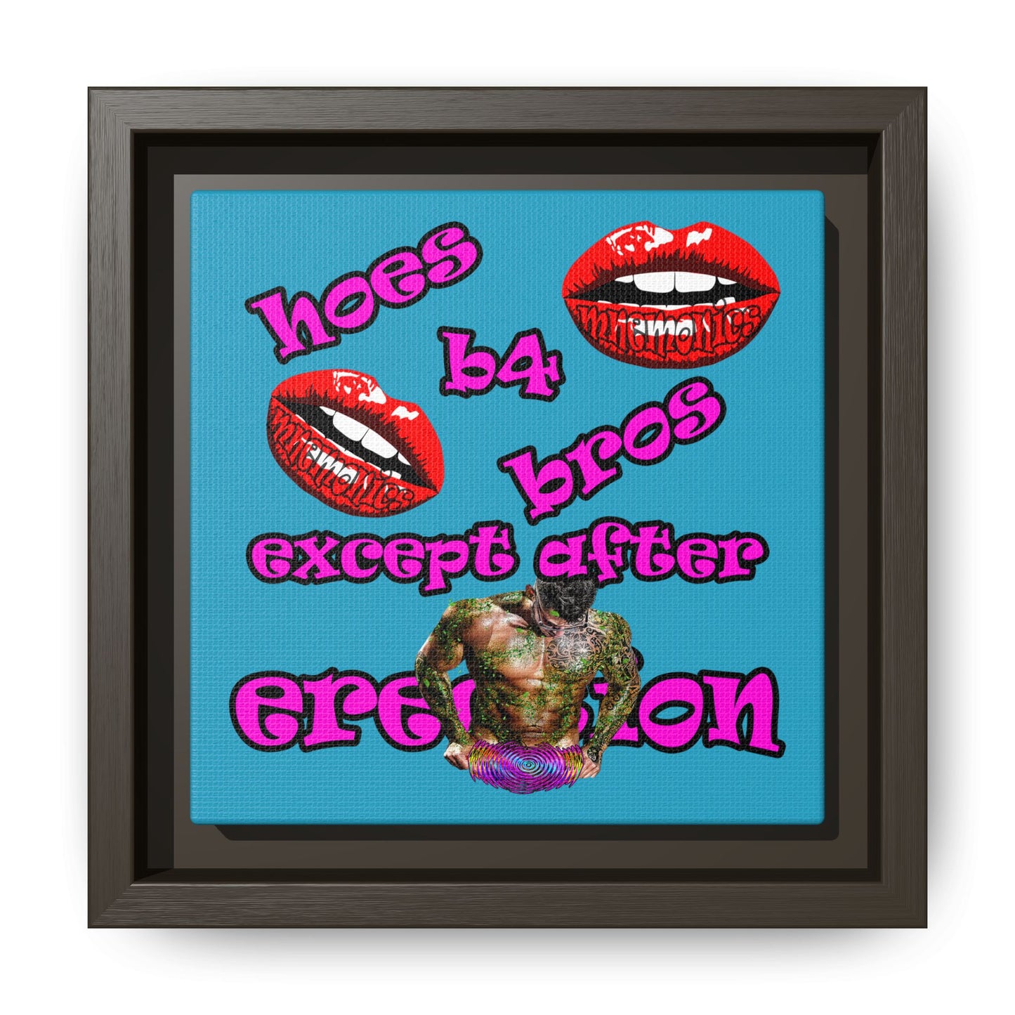 hoes b4 bros - framed canvas art (turquoise)