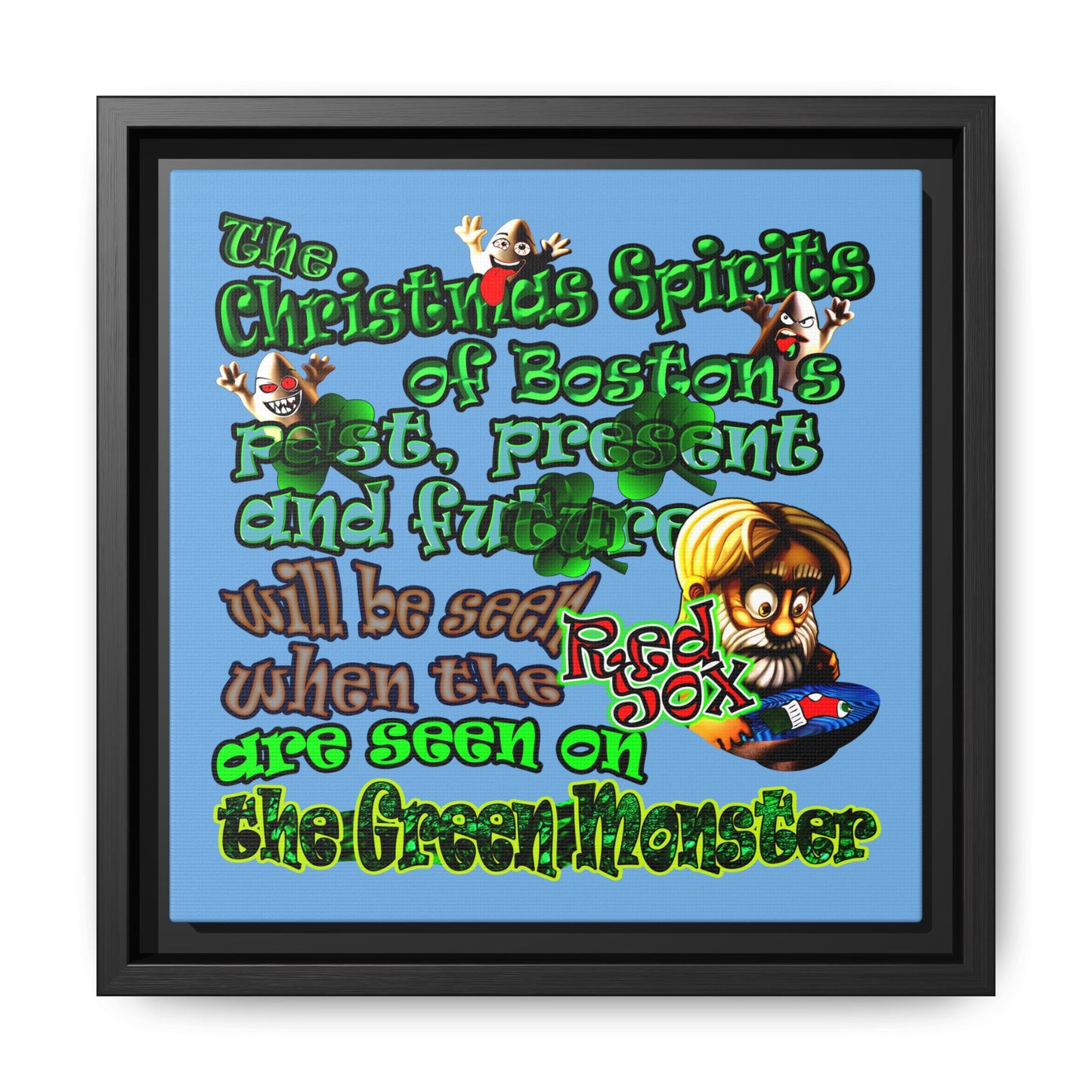 christmas spirits of boston - framed canvas art (light blue)