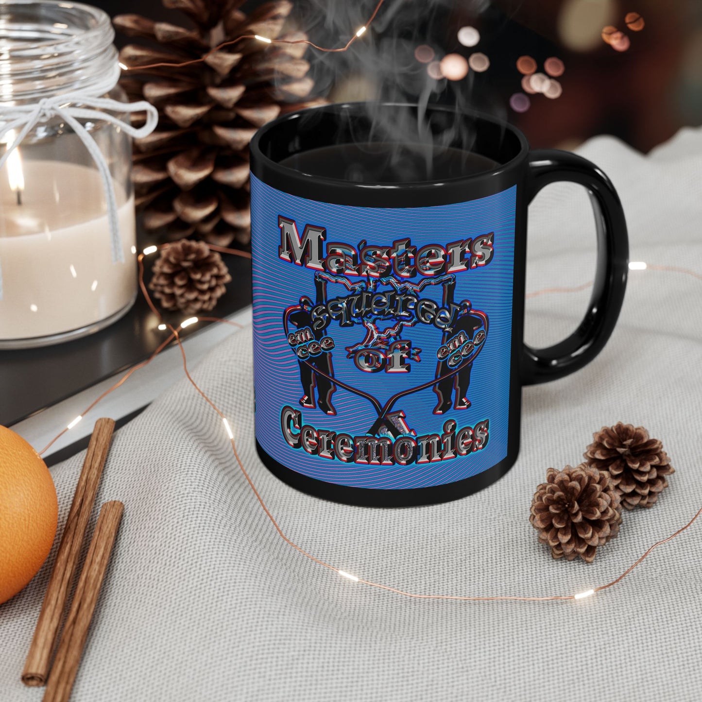 em cee squared - Black Mug (light blue-purple wave)