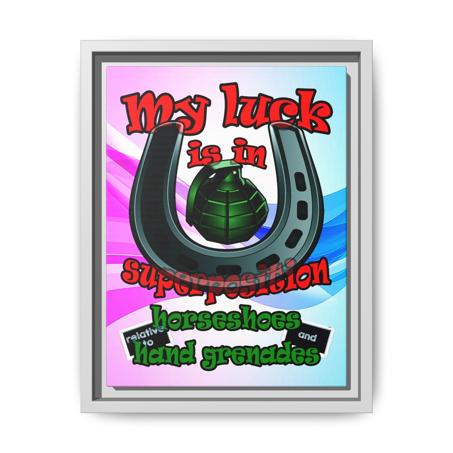 my luck - framed canvas art (light blue-pink wave)