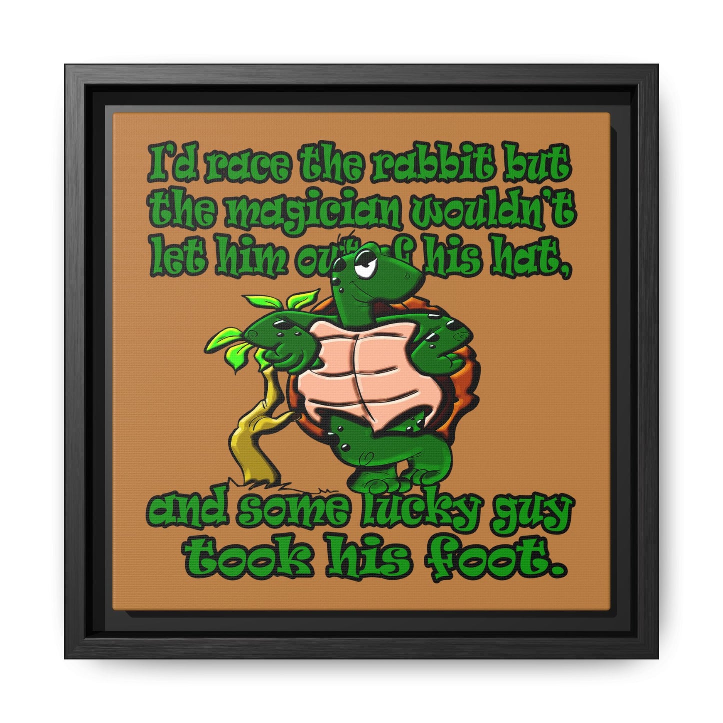 turtle race - framed canvas art (light brown)