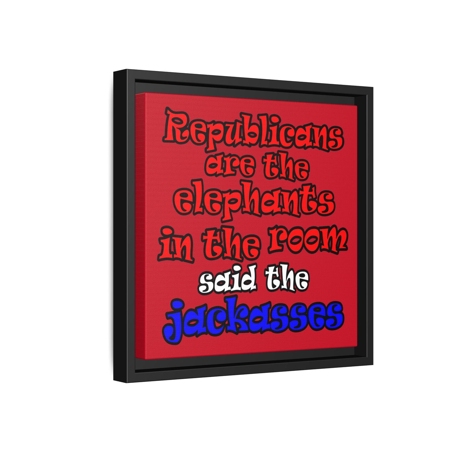 donkeys and elephants - framed canvas art (dark red)