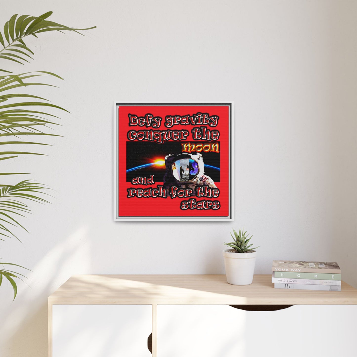 defy conquer reach - framed canvas art (red)