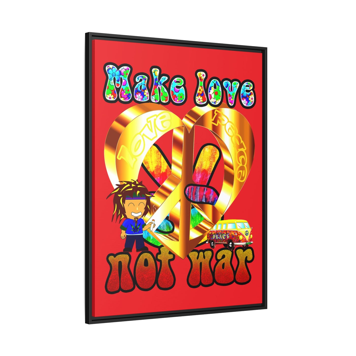 love peace - framed canvas art (red)