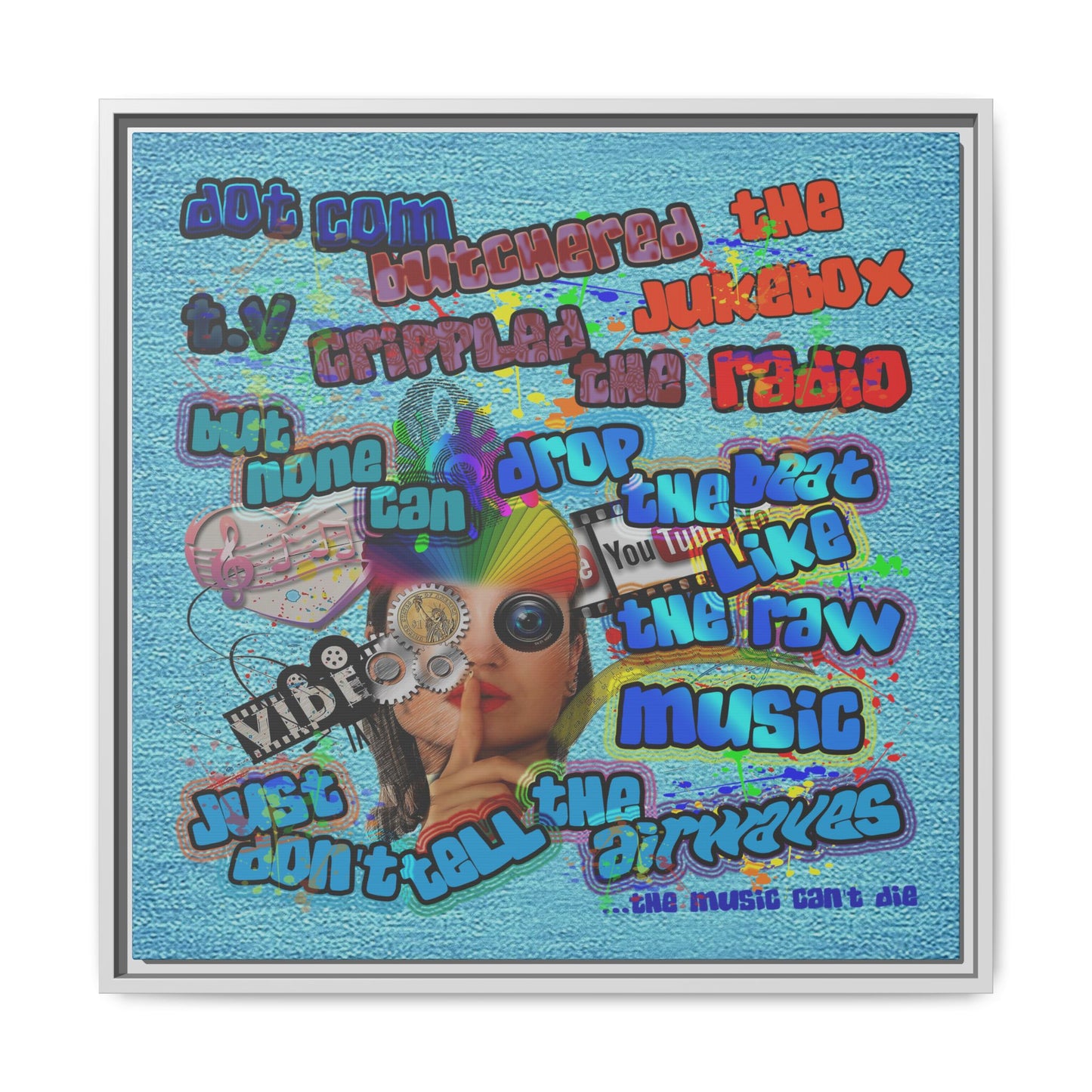 drop the beat - framed canvas art (faded blue)