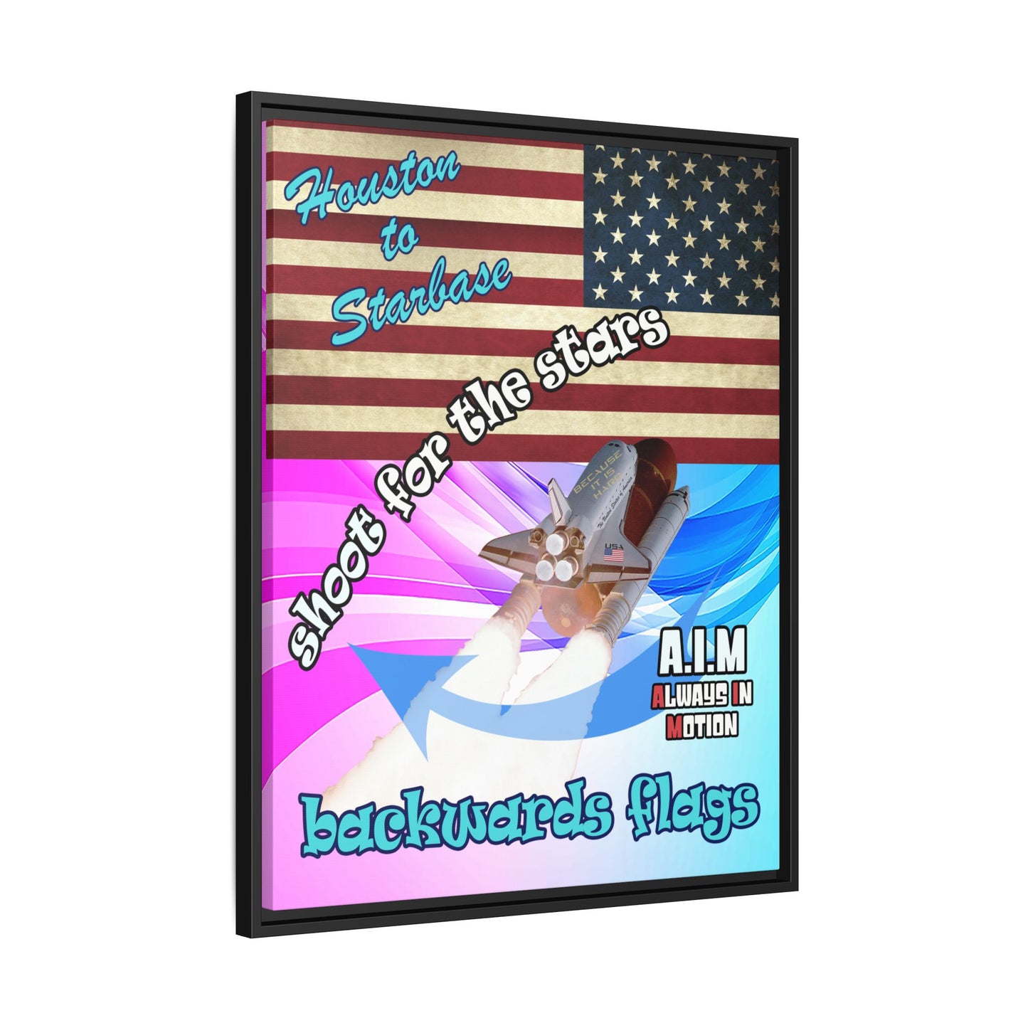 shoot for the stars - framed canvas art (light blue-pink wave)