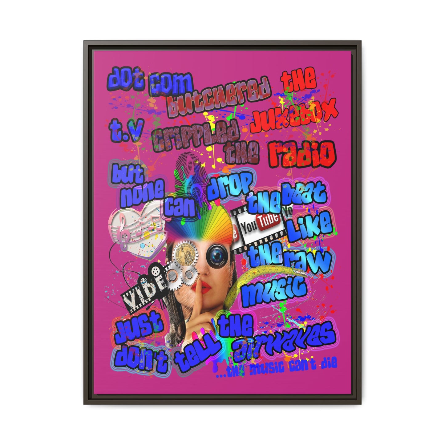 drop the beat - framed canvas art (pink)
