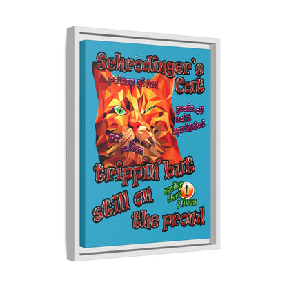 schrodinger's cat - framed canvas art (turquoise)