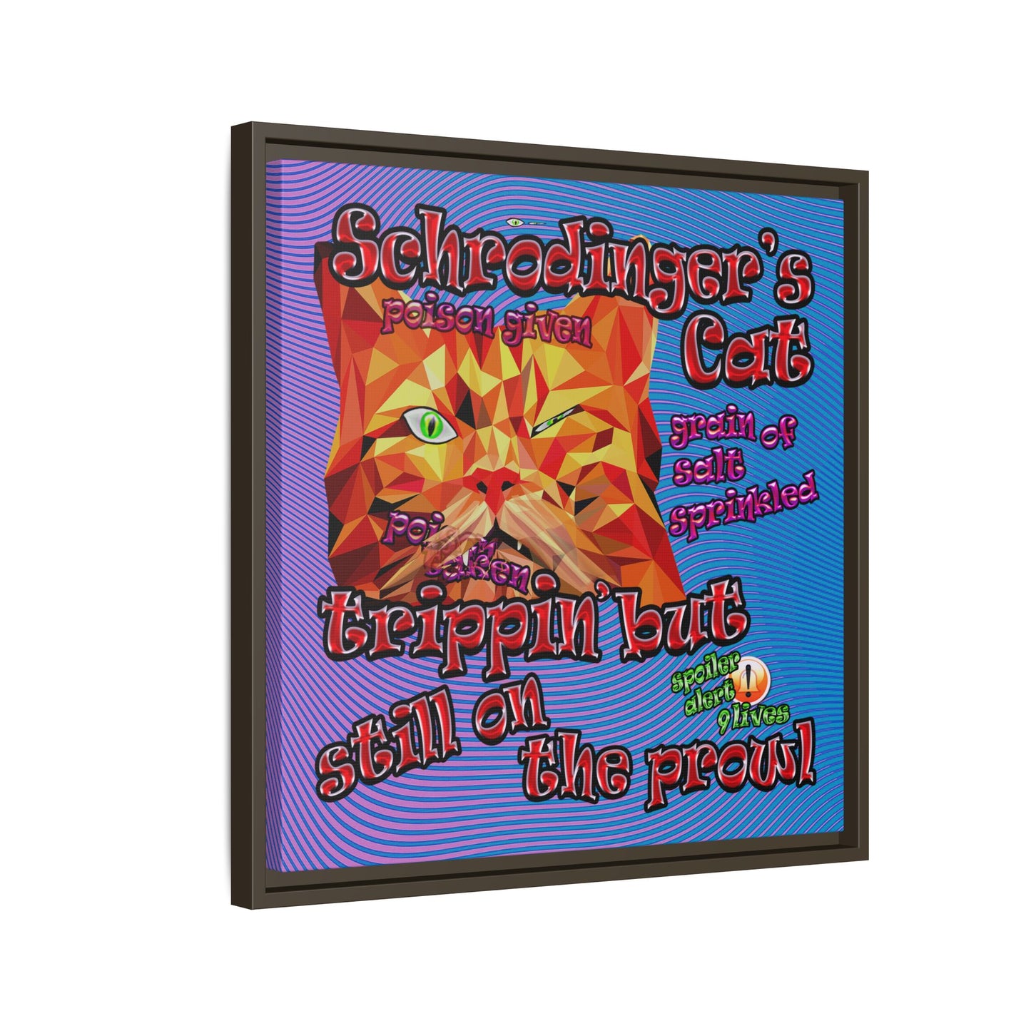 schrodinger's cat - framed canvas art (light blue-purple wave)