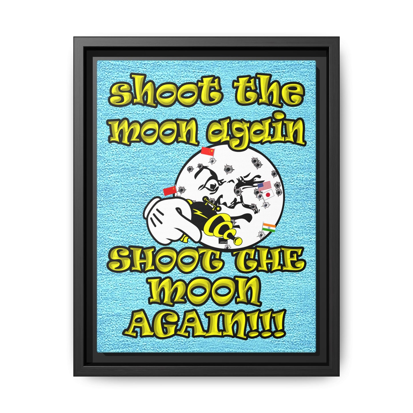 shoot the moon again - framed canvas art (faded blue)
