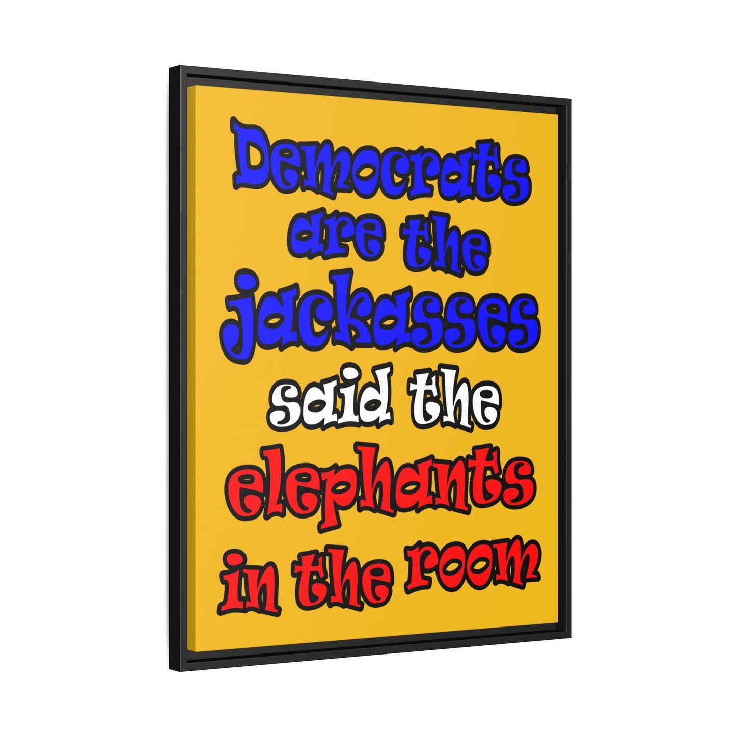 donkeys and elephants - framed canvas art (yellow)