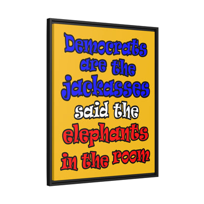 donkeys and elephants - framed canvas art (yellow)