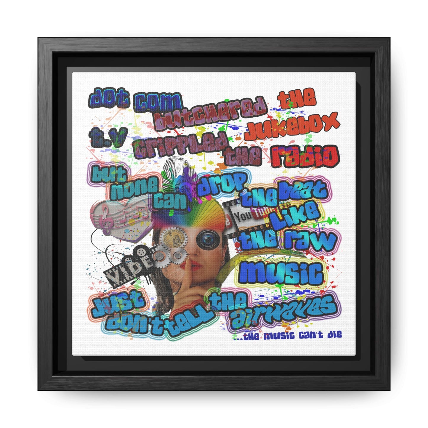 drop the beat - framed canvas art (white)