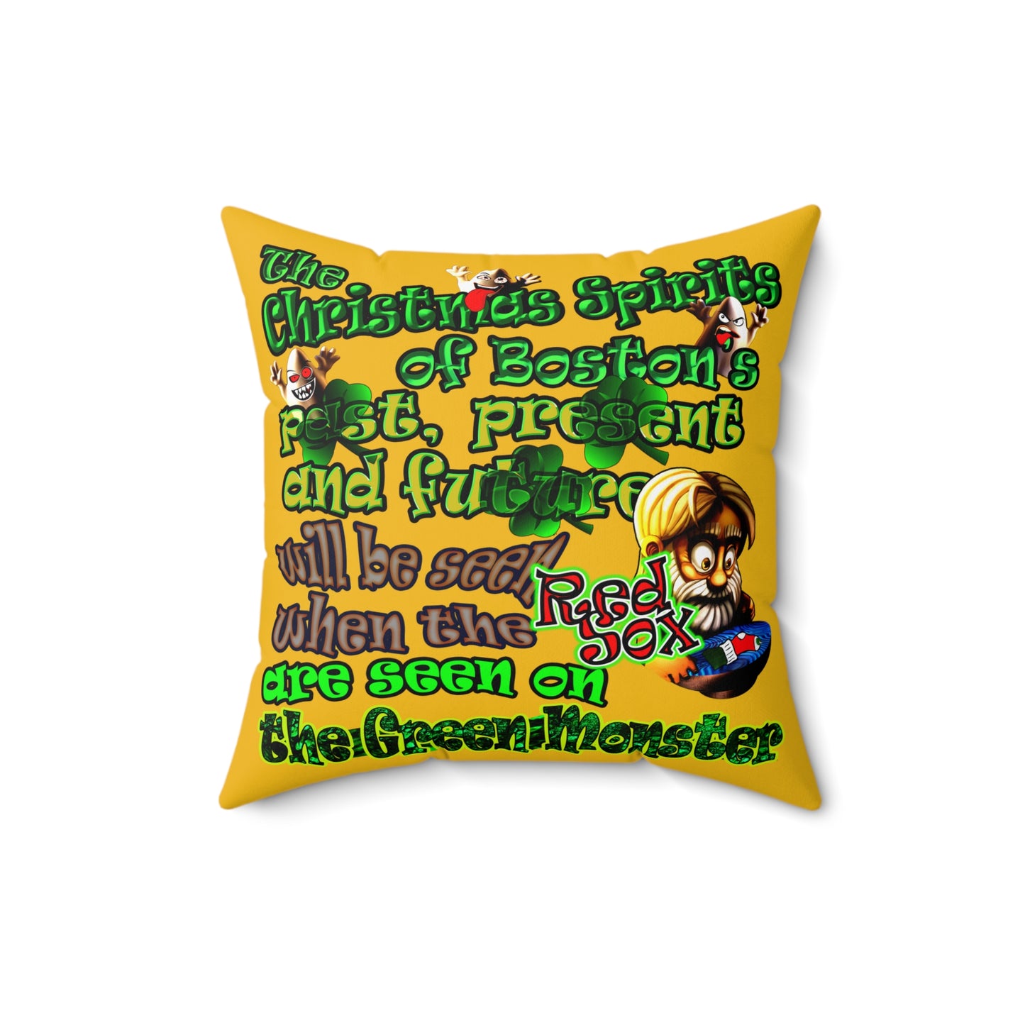 christmas spirits of boston - Spun Polyester Square Pillow - (yellow)