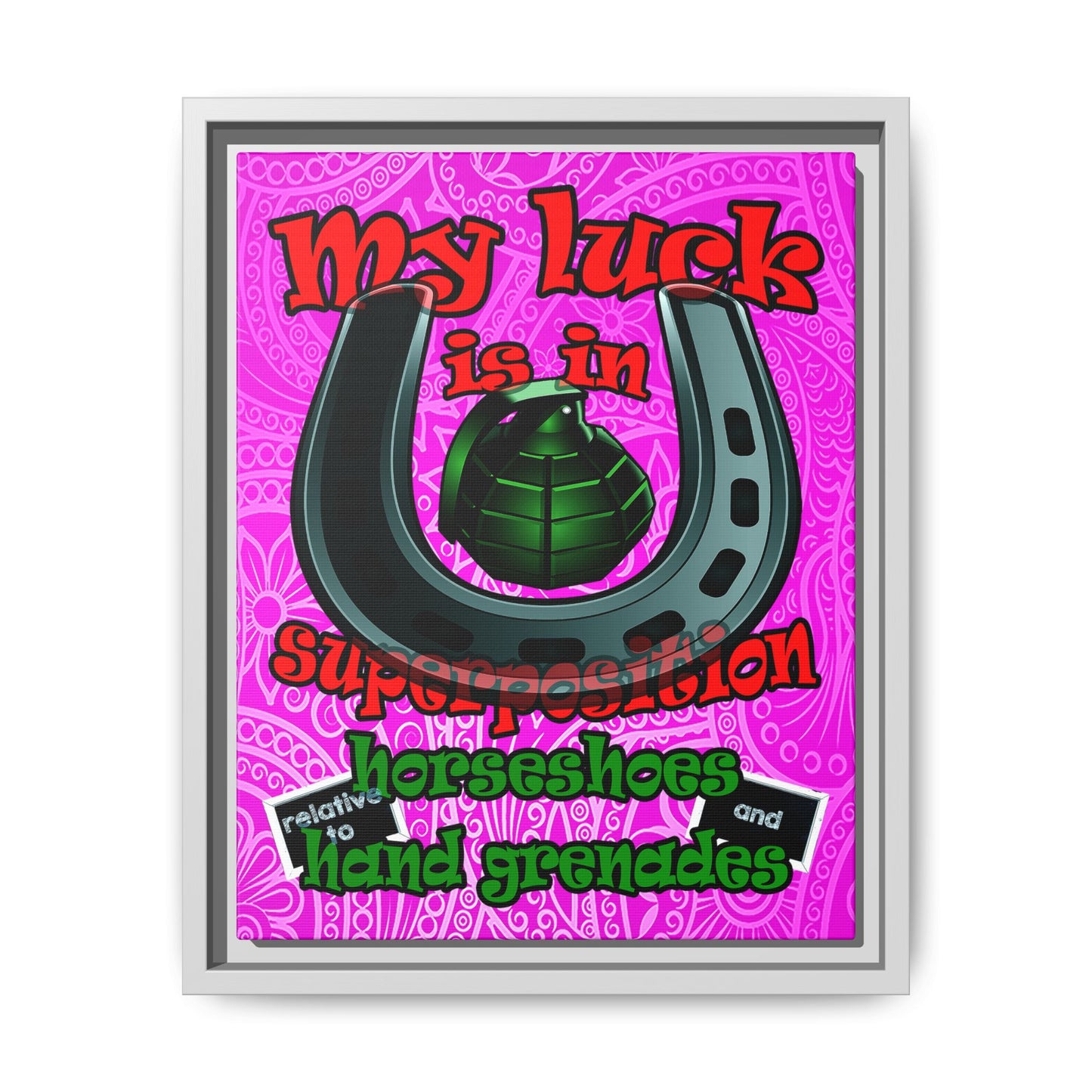 my luck - framed canvas art (pink swirl)