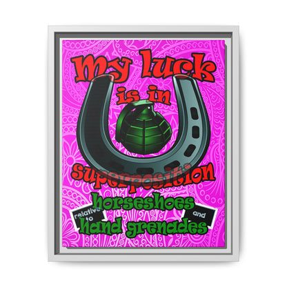 my luck - framed canvas art (pink swirl)