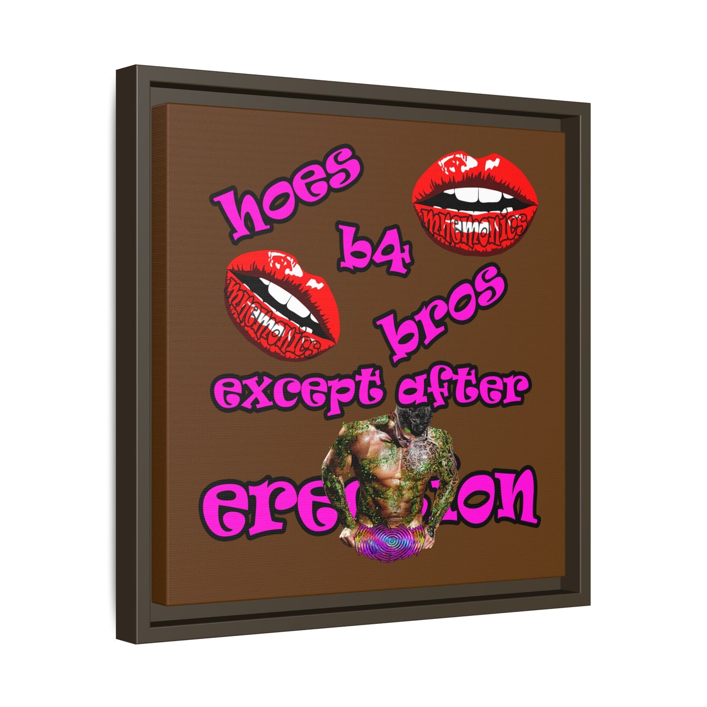 hoes b4 bros - framed canvas art (brown)