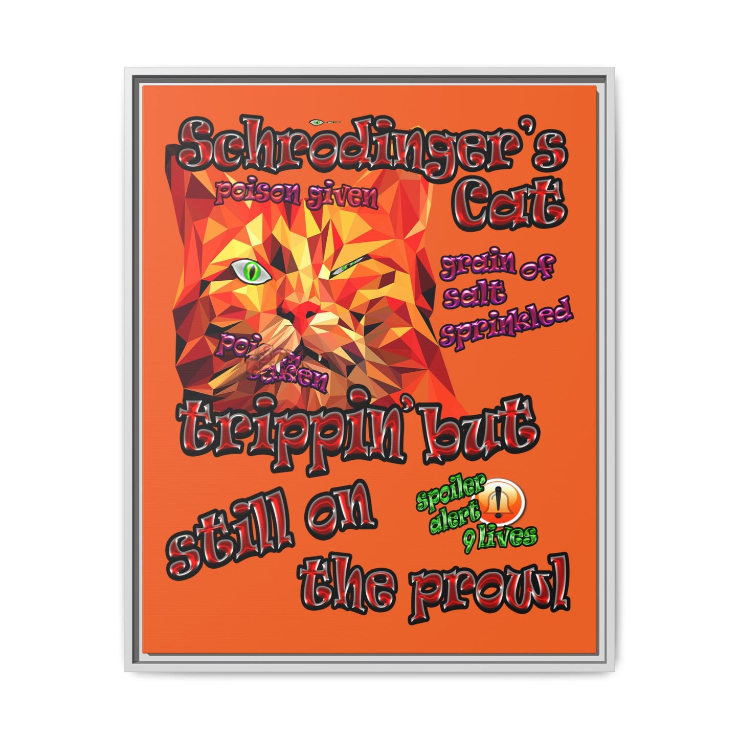 schrodinger's cat - framed canvas art (orange)