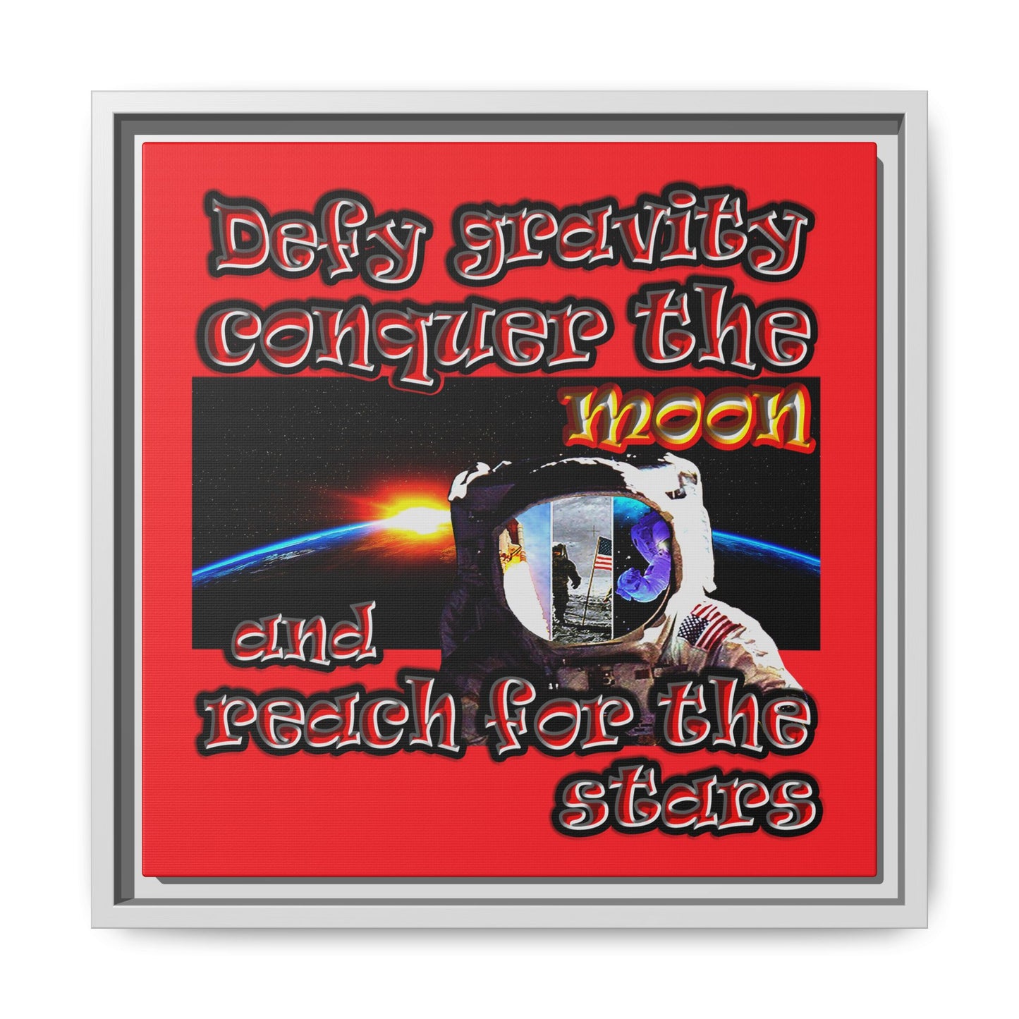 defy conquer reach - framed canvas art (red)