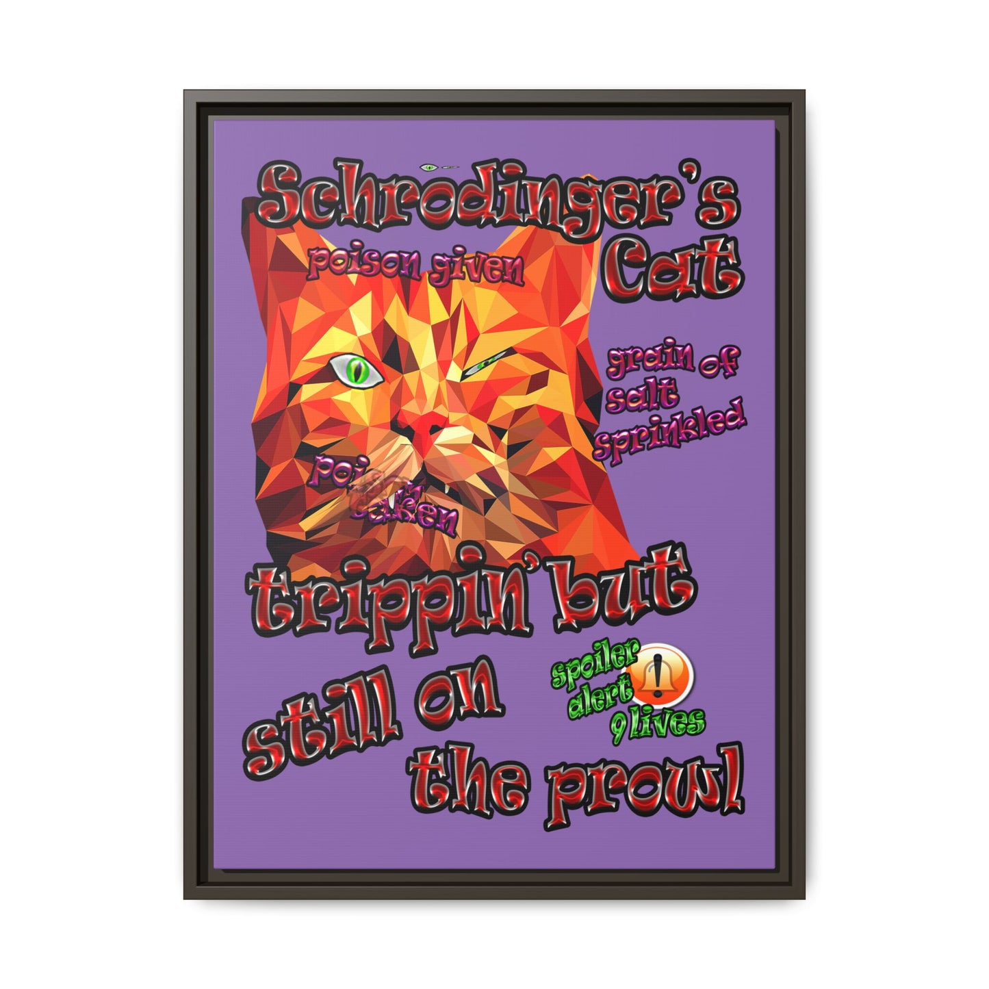schrodinger's cat - framed canvas art (light purple)