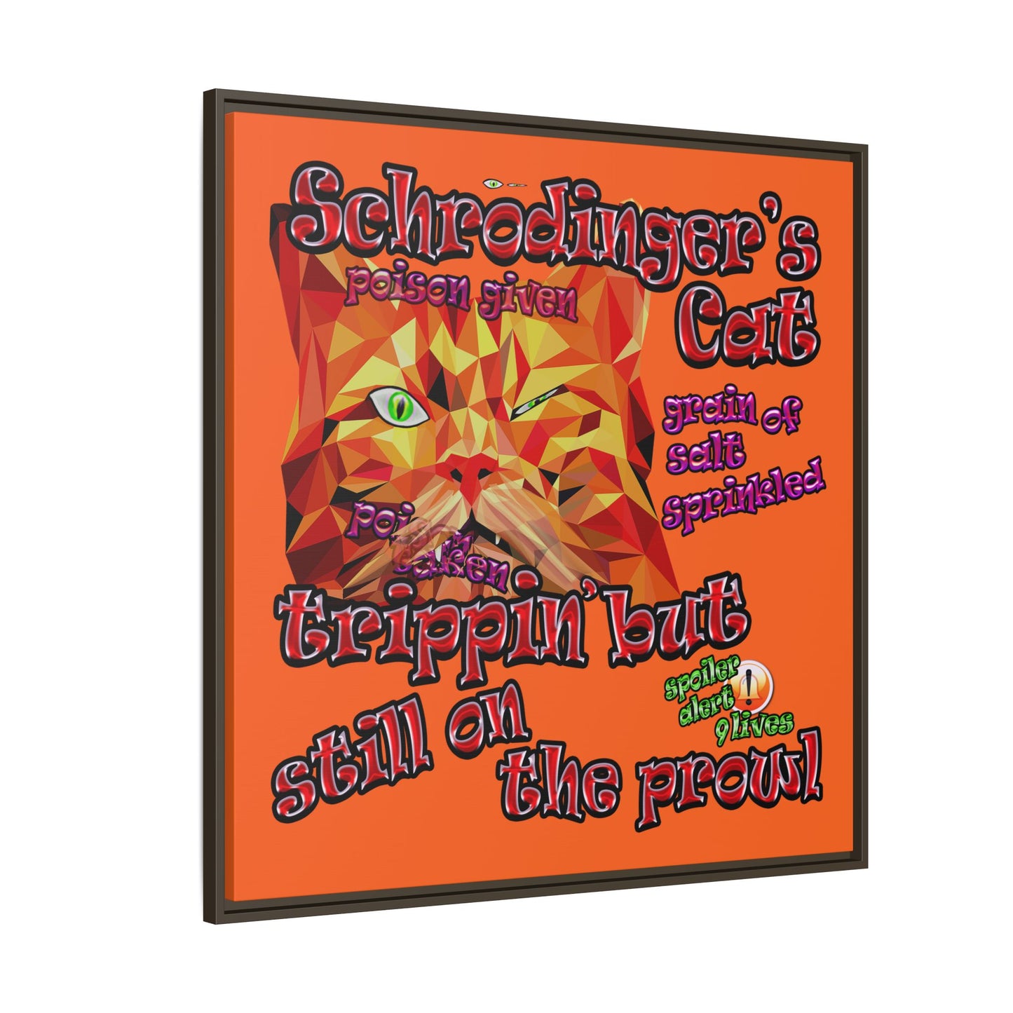schrodinger's cat - framed canvas art (orange)