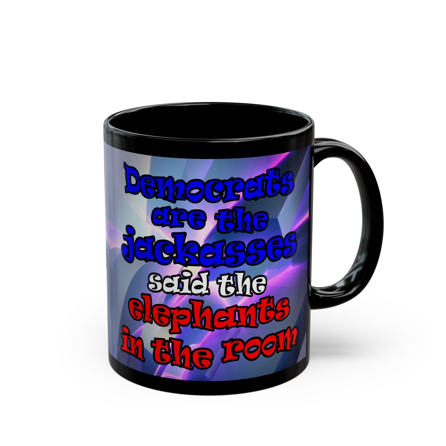 donkeys and elephants - Black Mug (grey-pink wave)
