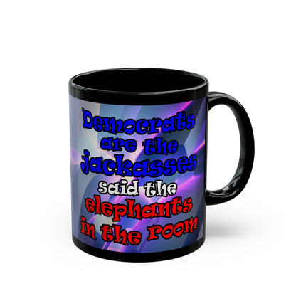 donkeys and elephants - Black Mug (grey-pink wave)
