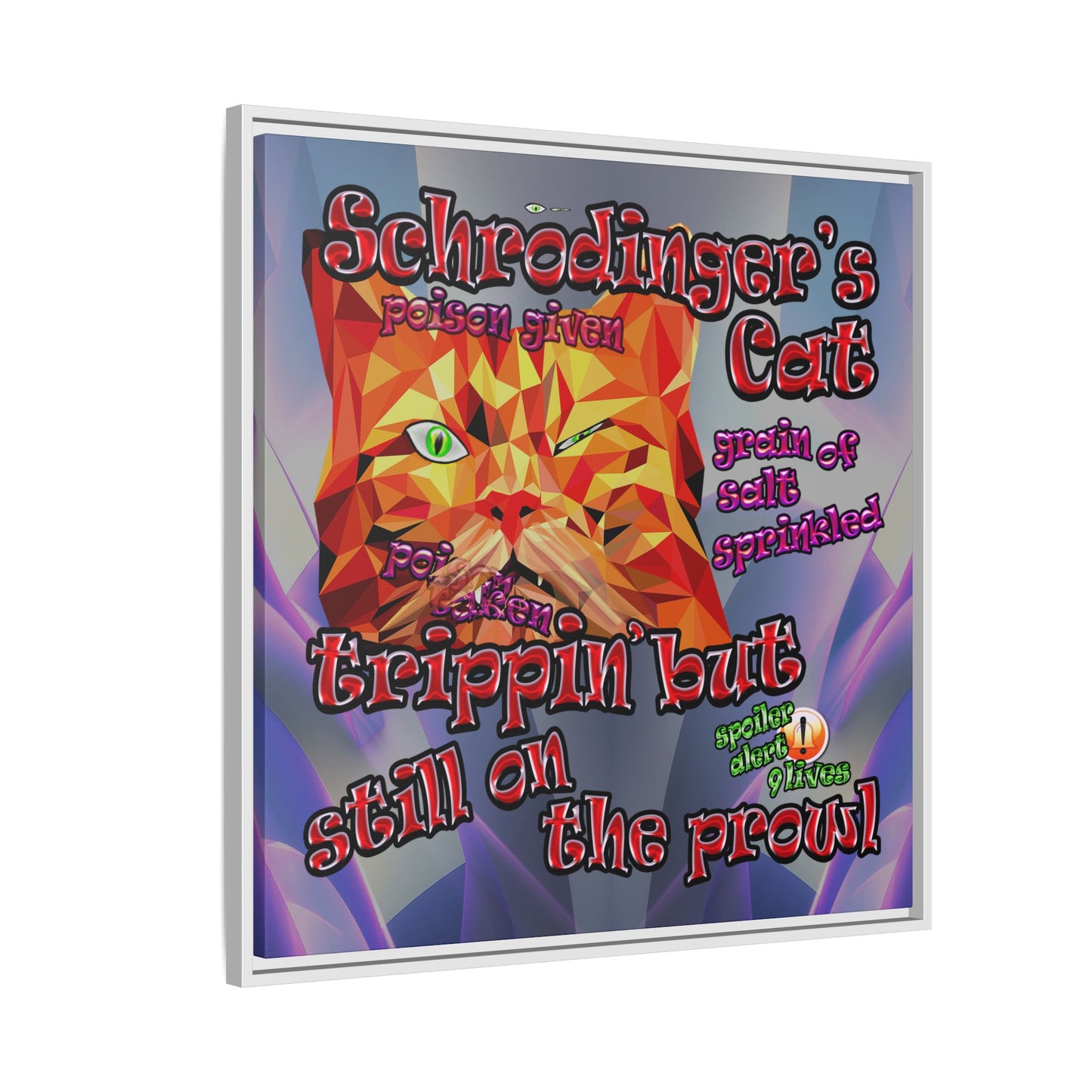 schrodinger's cat - framed canvas art (grey-pink wave)